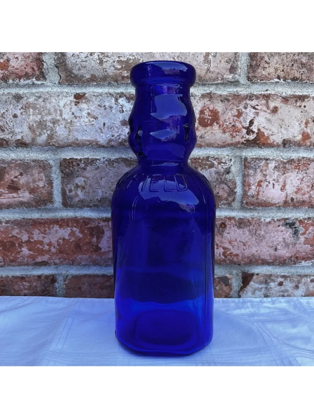 Vintage 1970s Brookfield Baby Face Milk Bottle Cobalt Blue Glass Vase